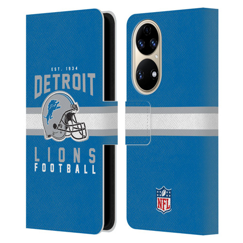 NFL Detroit Lions Graphics Helmet Typography Leather Book Wallet Case Cover For Huawei P50