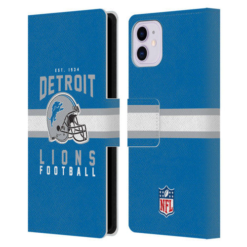 NFL Detroit Lions Graphics Helmet Typography Leather Book Wallet Case Cover For Apple iPhone 11