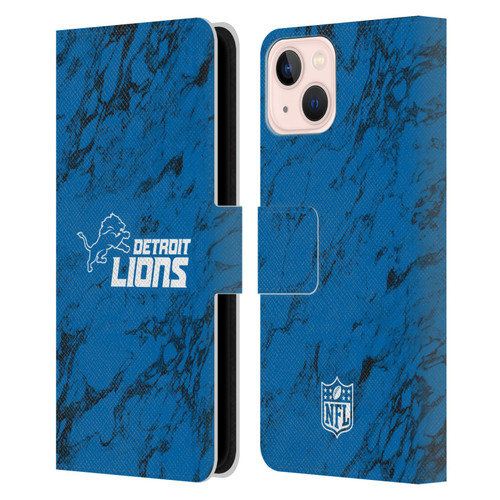 NFL Detroit Lions Graphics Coloured Marble Leather Book Wallet Case Cover For Apple iPhone 13