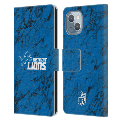 NFL Detroit Lions Graphics Coloured Marble Leather Book Wallet Case Cover For Apple iPhone 14