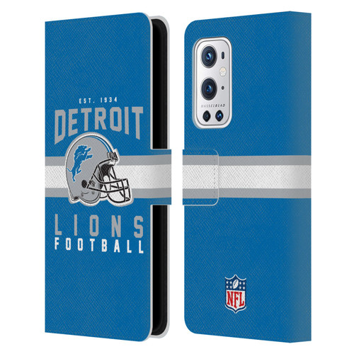 NFL Detroit Lions Graphics Helmet Typography Leather Book Wallet Case Cover For OnePlus 9 Pro