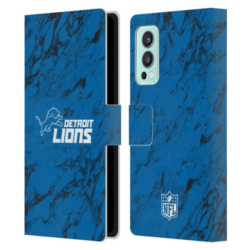 NFL Detroit Lions Graphics Coloured Marble Leather Book Wallet Case Cover For OnePlus Nord 2 5G