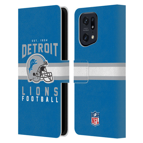 NFL Detroit Lions Graphics Helmet Typography Leather Book Wallet Case Cover For OPPO Find X5 Pro