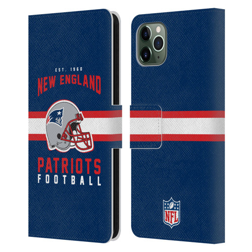 NFL New England Patriots Graphics Helmet Typography Leather Book Wallet Case Cover For Apple iPhone 11 Pro Max
