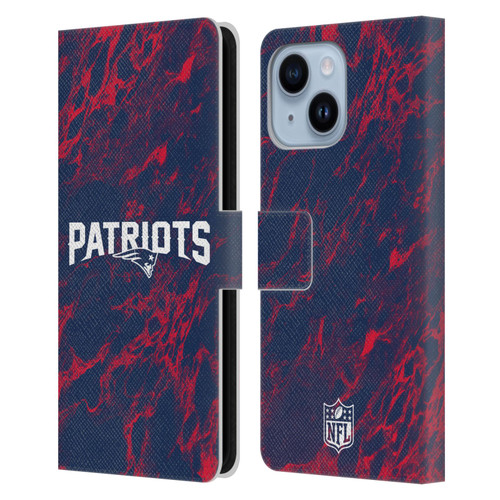 NFL New England Patriots Graphics Coloured Marble Leather Book Wallet Case Cover For Apple iPhone 14 Plus