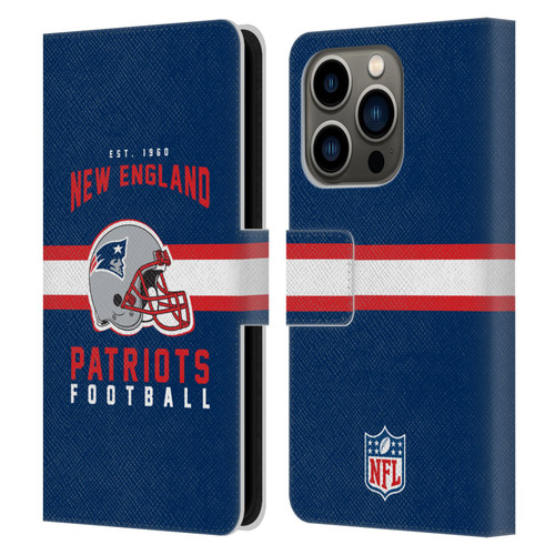 NFL New England Patriots Graphics Helmet Typography Leather Book Wallet Case Cover For Apple iPhone 14 Pro