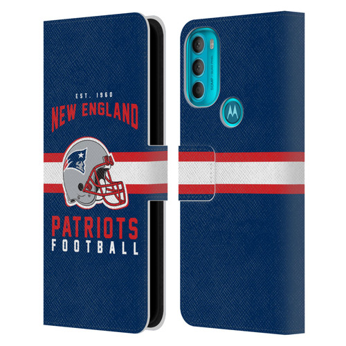 NFL New England Patriots Graphics Helmet Typography Leather Book Wallet Case Cover For Motorola Moto G71 5G