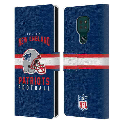 NFL New England Patriots Graphics Helmet Typography Leather Book Wallet Case Cover For Motorola Moto G9 Play