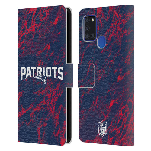 NFL New England Patriots Graphics Coloured Marble Leather Book Wallet Case Cover For Samsung Galaxy A21s (2020)