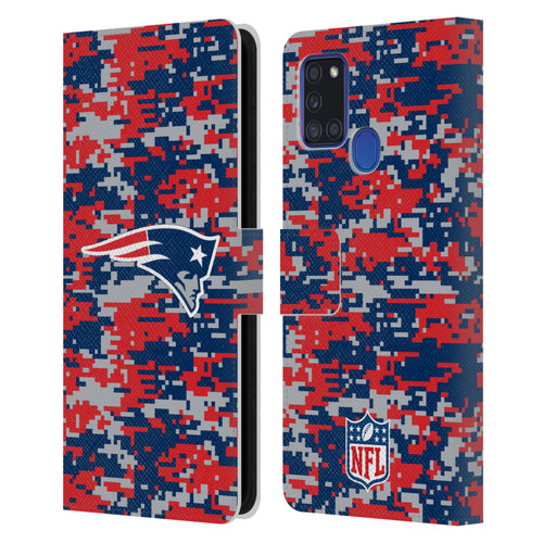 NFL New England Patriots Graphics Digital Camouflage Leather Book Wallet Case Cover For Samsung Galaxy A21s (2020)