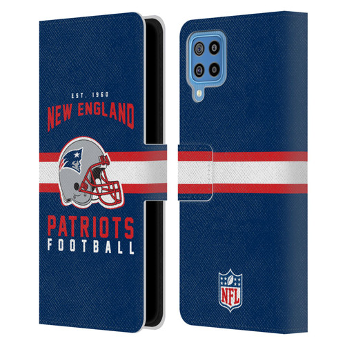NFL New England Patriots Graphics Helmet Typography Leather Book Wallet Case Cover For Samsung Galaxy F22 (2021)