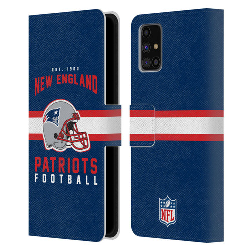 NFL New England Patriots Graphics Helmet Typography Leather Book Wallet Case Cover For Samsung Galaxy M31s (2020)