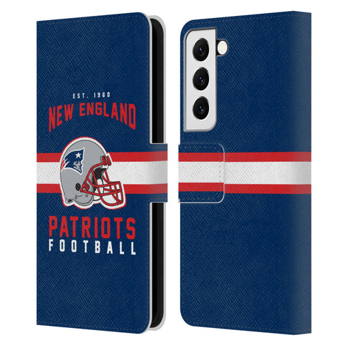 NFL New England Patriots Graphics Helmet Typography Leather Book Wallet Case Cover For Samsung Galaxy S22 5G