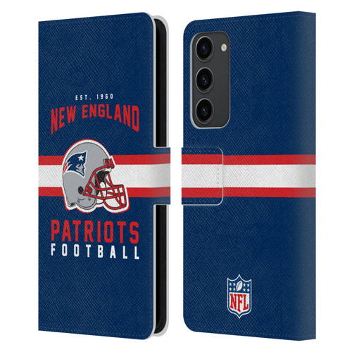 NFL New England Patriots Graphics Helmet Typography Leather Book Wallet Case Cover For Samsung Galaxy S23+ 5G