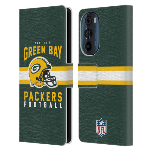 NFL Green Bay Packers Graphics Helmet Typography Leather Book Wallet Case Cover For Motorola Edge 30
