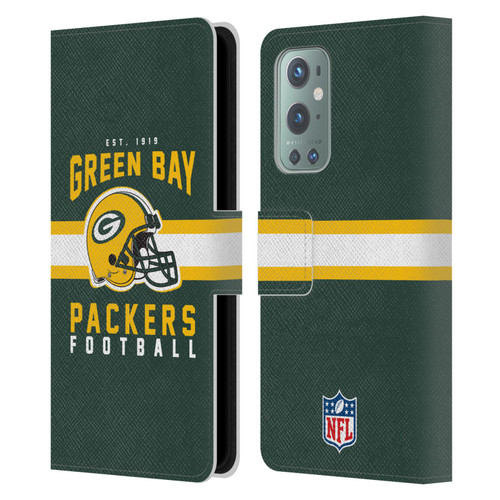 NFL Green Bay Packers Graphics Helmet Typography Leather Book Wallet Case Cover For OnePlus 9