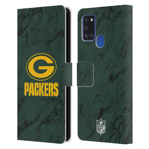 NFL Green Bay Packers Graphics Coloured Marble Leather Book Wallet Case Cover For Samsung Galaxy A21s (2020)