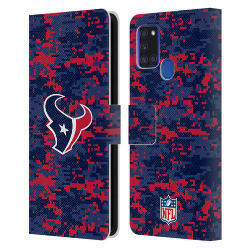NFL Houston Texans Graphics Digital Camouflage Leather Book Wallet Case Cover For Samsung Galaxy A21s (2020)