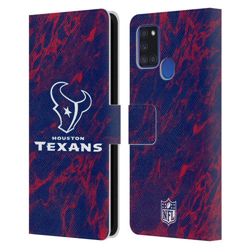 NFL Houston Texans Graphics Coloured Marble Leather Book Wallet Case Cover For Samsung Galaxy A21s (2020)