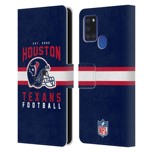NFL Houston Texans Graphics Helmet Typography Leather Book Wallet Case Cover For Samsung Galaxy A21s (2020)