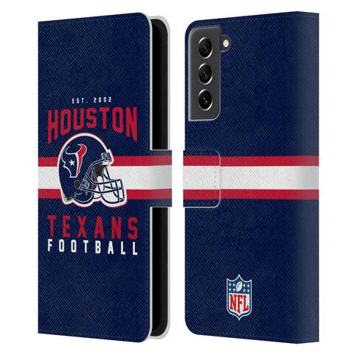 NFL Houston Texans Graphics Helmet Typography Leather Book Wallet Case Cover For Samsung Galaxy S21 FE 5G
