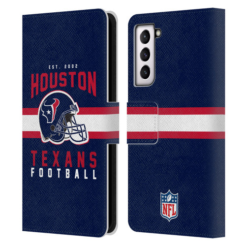 NFL Houston Texans Graphics Helmet Typography Leather Book Wallet Case Cover For Samsung Galaxy S21 5G