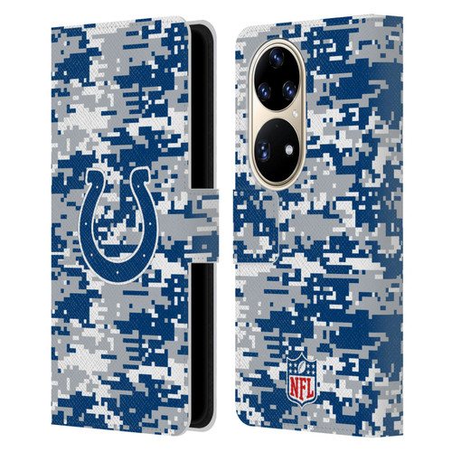 NFL Indianapolis Colts Graphics Digital Camouflage Leather Book Wallet Case Cover For Huawei P50 Pro