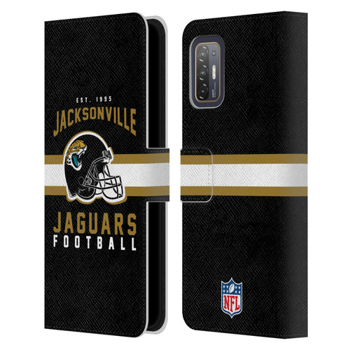 NFL Jacksonville Jaguars Graphics Helmet Typography Leather Book Wallet Case Cover For HTC Desire 21 Pro 5G