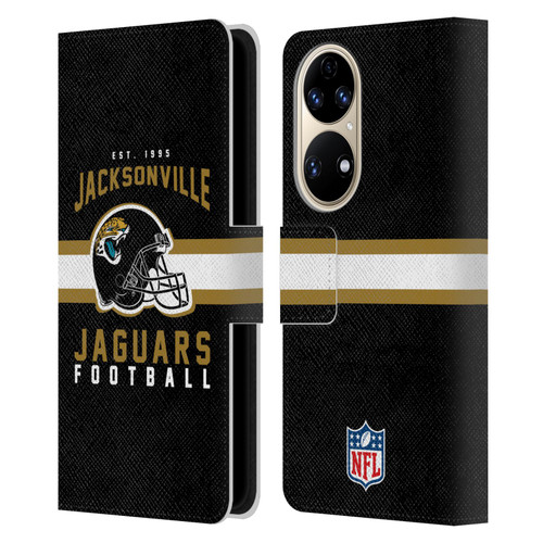 NFL Jacksonville Jaguars Graphics Helmet Typography Leather Book Wallet Case Cover For Huawei P50