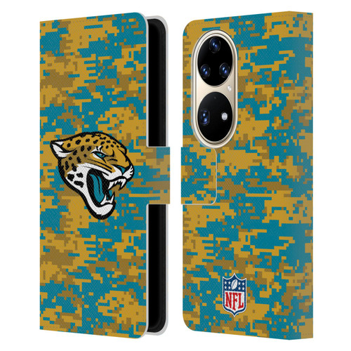 NFL Jacksonville Jaguars Graphics Digital Camouflage Leather Book Wallet Case Cover For Huawei P50 Pro