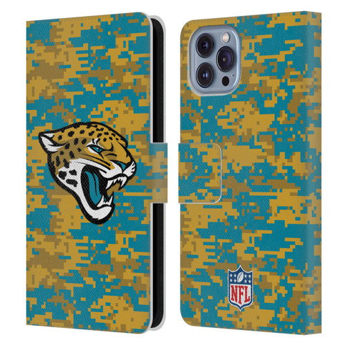 NFL Jacksonville Jaguars Graphics Digital Camouflage Leather Book Wallet Case Cover For Apple iPhone 14