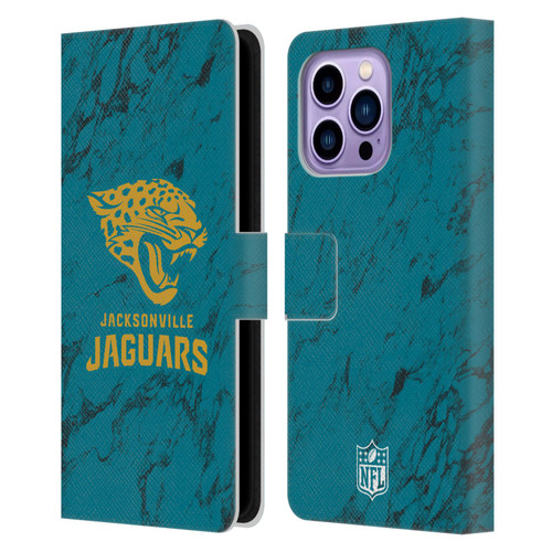 NFL Jacksonville Jaguars Graphics Coloured Marble Leather Book Wallet Case Cover For Apple iPhone 14 Pro Max