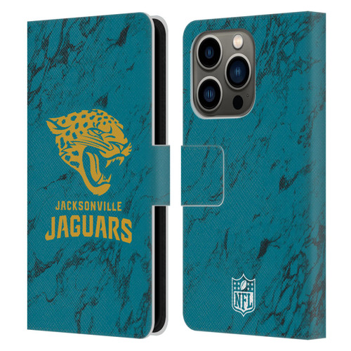 NFL Jacksonville Jaguars Graphics Coloured Marble Leather Book Wallet Case Cover For Apple iPhone 14 Pro