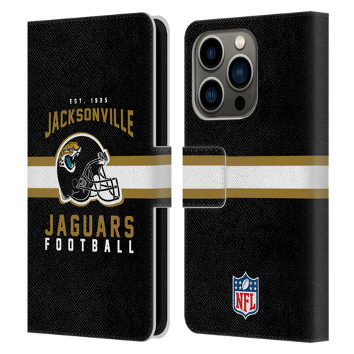 NFL Jacksonville Jaguars Graphics Helmet Typography Leather Book Wallet Case Cover For Apple iPhone 14 Pro