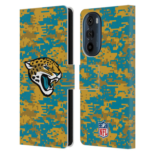 NFL Jacksonville Jaguars Graphics Digital Camouflage Leather Book Wallet Case Cover For Motorola Edge 30