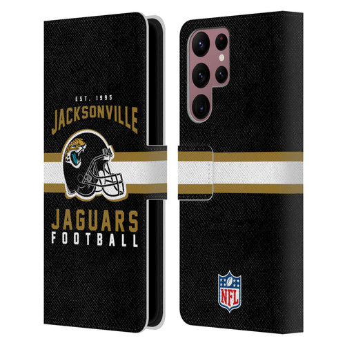 NFL Jacksonville Jaguars Graphics Helmet Typography Leather Book Wallet Case Cover For Samsung Galaxy S22 Ultra 5G