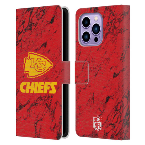 NFL Kansas City Chiefs Graphics Coloured Marble Leather Book Wallet Case Cover For Apple iPhone 14 Pro Max