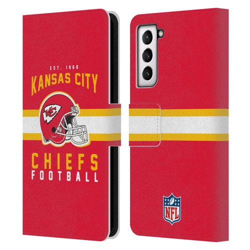 NFL Kansas City Chiefs Graphics Helmet Typography Leather Book Wallet Case Cover For Samsung Galaxy S21 5G