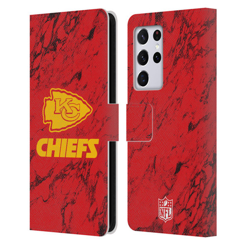 NFL Kansas City Chiefs Graphics Coloured Marble Leather Book Wallet Case Cover For Samsung Galaxy S21 Ultra 5G