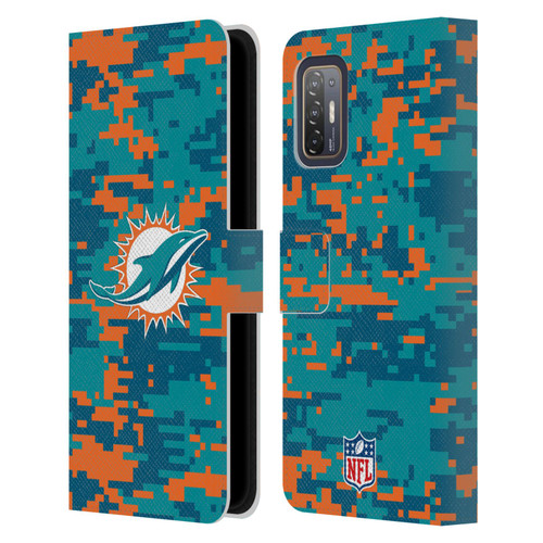 NFL Miami Dolphins Graphics Digital Camouflage Leather Book Wallet Case Cover For HTC Desire 21 Pro 5G