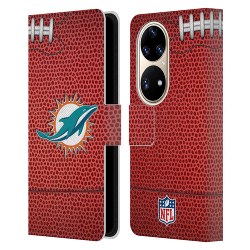 NFL Miami Dolphins Graphics Football Leather Book Wallet Case Cover For Huawei P50 Pro