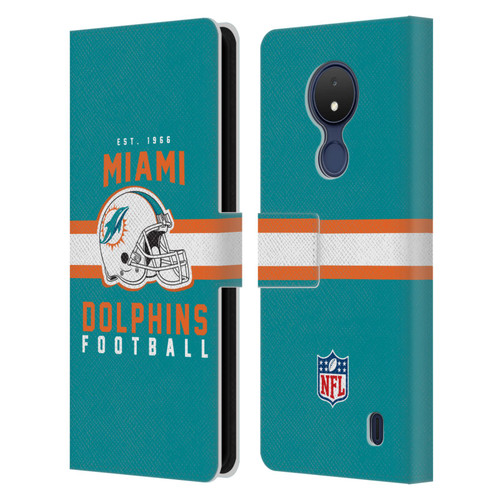 NFL Miami Dolphins Graphics Helmet Typography Leather Book Wallet Case Cover For Nokia C21