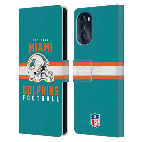 NFL Miami Dolphins Graphics Helmet Typography Leather Book Wallet Case Cover For Motorola Moto G (2022)
