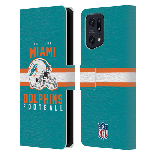 NFL Miami Dolphins Graphics Helmet Typography Leather Book Wallet Case Cover For OPPO Find X5