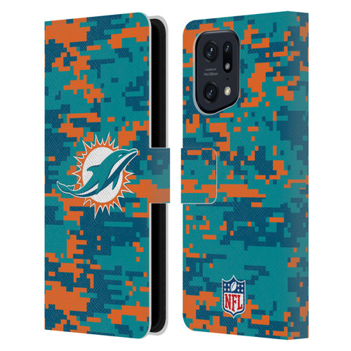 NFL Miami Dolphins Graphics Digital Camouflage Leather Book Wallet Case Cover For OPPO Find X5 Pro