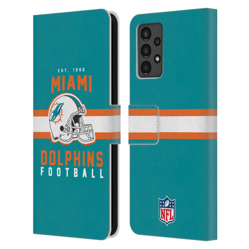 NFL Miami Dolphins Graphics Helmet Typography Leather Book Wallet Case Cover For Samsung Galaxy A13 (2022)
