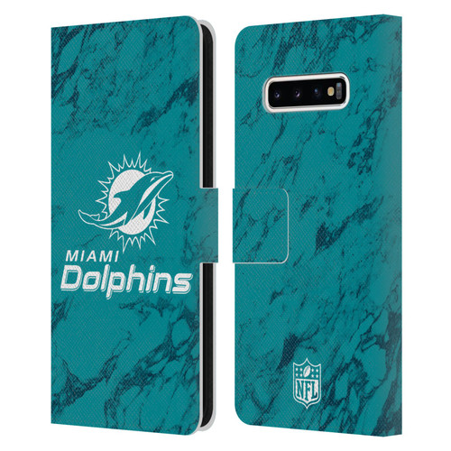 NFL Miami Dolphins Graphics Coloured Marble Leather Book Wallet Case Cover For Samsung Galaxy S10+ / S10 Plus