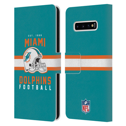 NFL Miami Dolphins Graphics Helmet Typography Leather Book Wallet Case Cover For Samsung Galaxy S10+ / S10 Plus