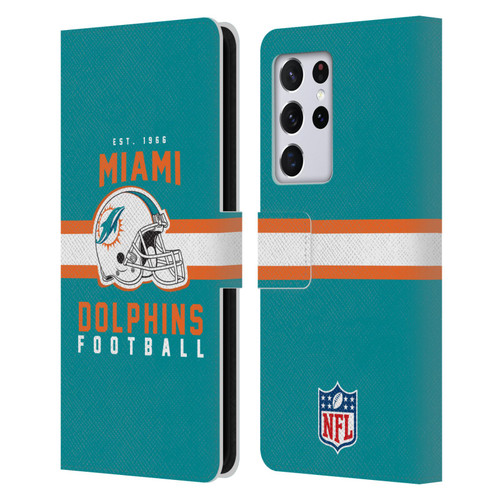 NFL Miami Dolphins Graphics Helmet Typography Leather Book Wallet Case Cover For Samsung Galaxy S21 Ultra 5G