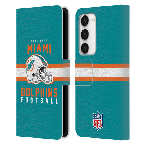 NFL Miami Dolphins Graphics Helmet Typography Leather Book Wallet Case Cover For Samsung Galaxy S23 5G NFL Miami Dolphins Graphics Helmet Typography Leather Book Wallet Case Cover For Samsung Galaxy S23 5G